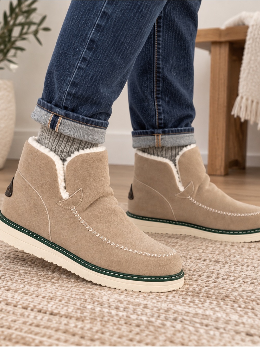 Men's AVSTCFS Beige Suede Winter Ankle Boots - 10